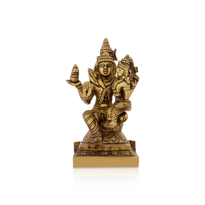 Swarnakarshana Bhairava Statue Sitting On Base - 4 x 2 Inches | Antique Brass Bhairav Murti for Pooja - Brass Murties