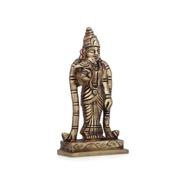 Meenakshi Amman Statue - 3.75 x 2 Inches | Antique Brass Idol/ Meenakshi Amman Idol for Pooja/ 220 Gms Approx - Brass Murties