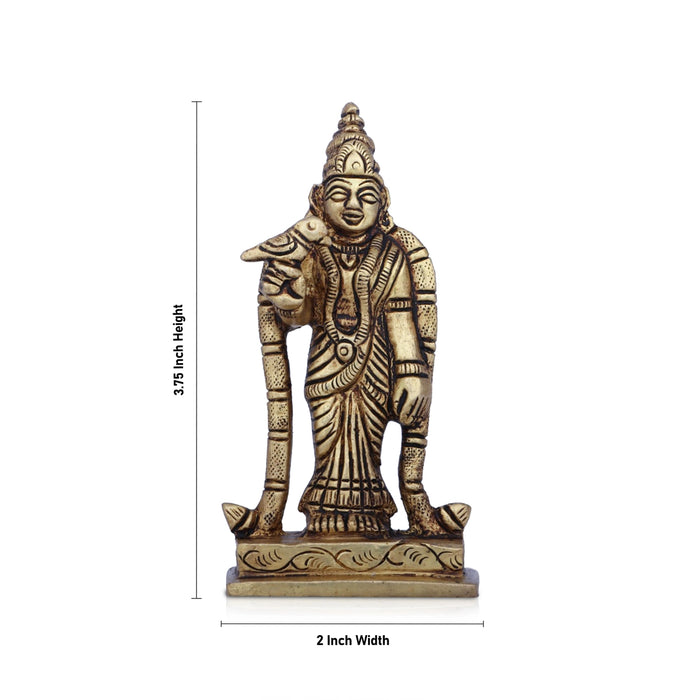Meenakshi Amman Statue - 3.75 x 2 Inches | Antique Brass Idol/ Meenakshi Amman Idol for Pooja/ 220 Gms Approx - Brass Murties