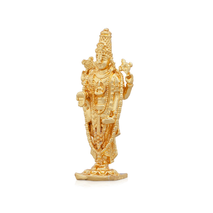 Balaji Murti - 2.5 x 1 Inches | Copper Idol/ Gold Polish Standing Balaji Statue for Pooja/ 35 Gms Approx