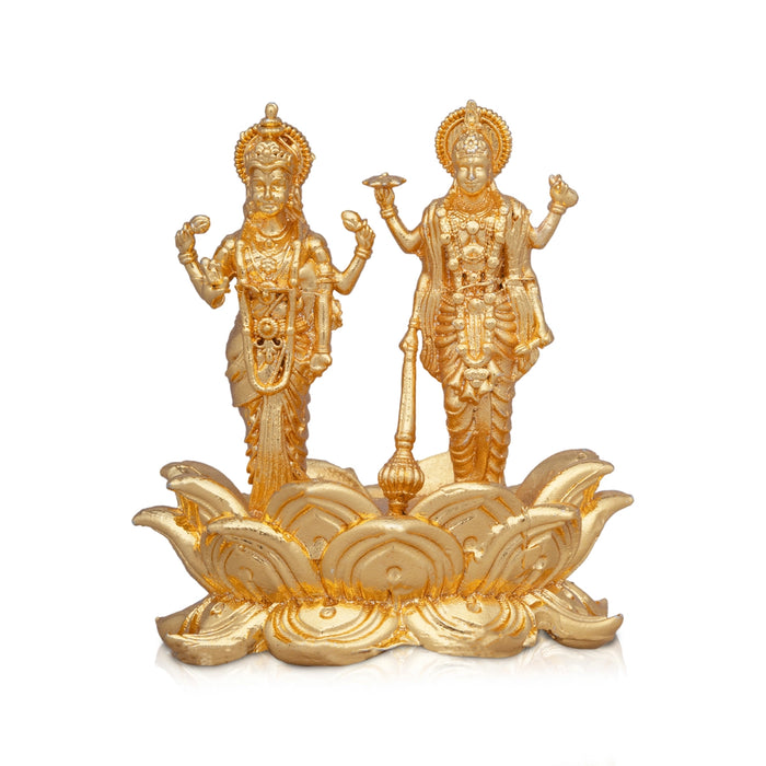 Laxmi Vishnu Murti - 1.75 x 1.5 Inches | Copper Idol/ Gold Polish Lakshmi Vishnu Idol for Pooja/ 45 Gms Approx - Copper Murties