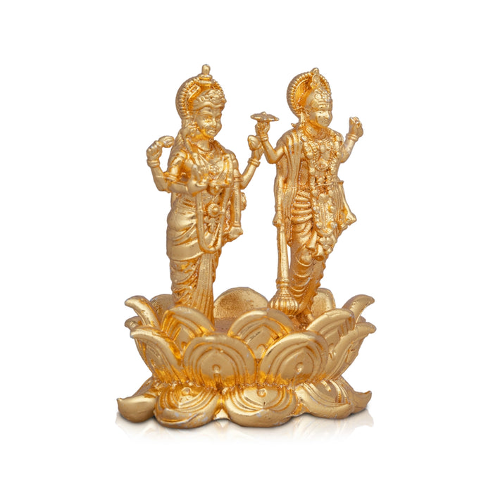 Laxmi Vishnu Murti - 1.75 x 1.5 Inches | Copper Idol/ Gold Polish Lakshmi Vishnu Idol for Pooja/ 45 Gms Approx - Copper Murties