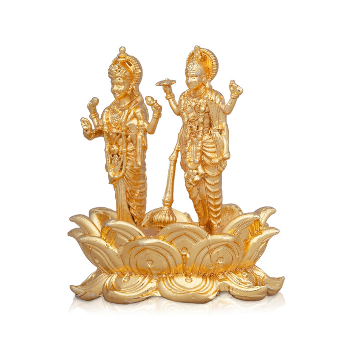 Laxmi Vishnu Murti - 1.75 x 1.5 Inches | Copper Idol/ Gold Polish Lakshmi Vishnu Idol for Pooja/ 45 Gms Approx - Copper Murties