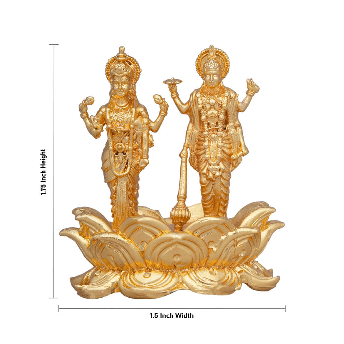 Laxmi Vishnu Murti - 1.75 x 1.5 Inches | Copper Idol/ Gold Polish Lakshmi Vishnu Idol for Pooja/ 45 Gms Approx - Copper Murties