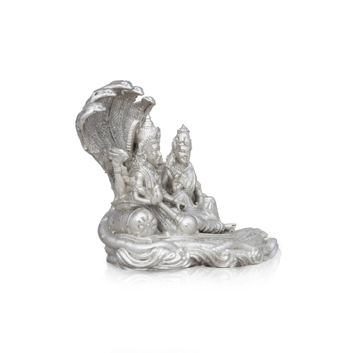 Laxmi Vishnu Murti Sitting on Sheshnag - 1.25 x 1.5 Inches | Copper Idol/ Silver Polish Lakshmi Vishnu Idol - Copper Murties