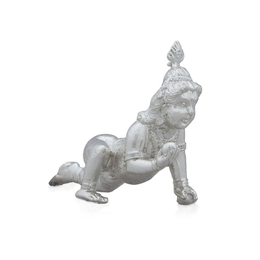 Crawling Krishna Idol - 1 x 2.5 Inches | Copper Idol/ Silver Polish Krishnan Statue for Pooja/ 35 Gms Approx - Copper Murties
