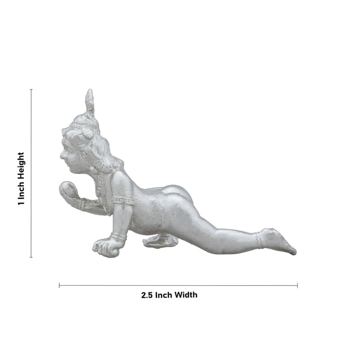 Crawling Krishna Idol - 1 x 2.5 Inches | Copper Idol/ Silver Polish Krishnan Statue for Pooja/ 35 Gms Approx - Copper Murties