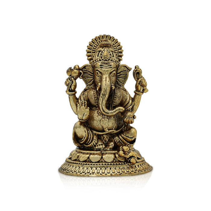 Ganesh Murti Sitting On Base - 3 x 2 Inches | Brass Idol/ Antique Polish Ganpati Murti/ Vinayaka Idol for Pooja - Brass Murties