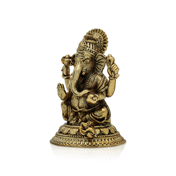 Ganesh Murti Sitting On Base - 3 x 2 Inches | Brass Idol/ Antique Polish Ganpati Murti/ Vinayaka Idol for Pooja - Brass Murties