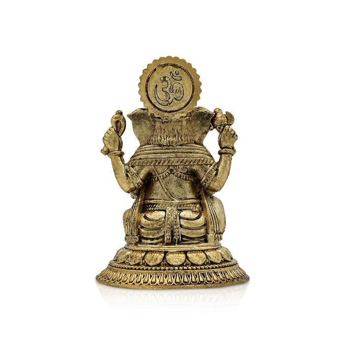 Ganesh Murti Sitting On Base - 3 x 2 Inches | Brass Idol/ Antique Polish Ganpati Murti/ Vinayaka Idol for Pooja - Brass Murties