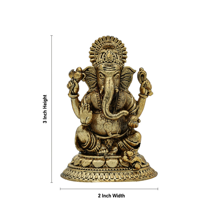 Ganesh Murti Sitting On Base - 3 x 2 Inches | Brass Idol/ Antique Polish Ganpati Murti/ Vinayaka Idol for Pooja - Brass Murties