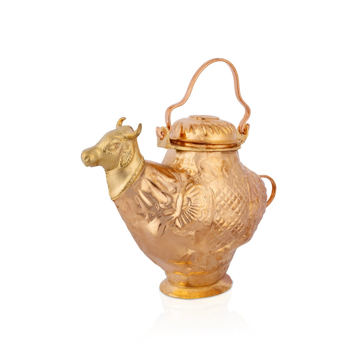 Copper Kindi - 5 x 6.5 Inches | Cow Design Kamandalam / Copper Kalash For Pooja Rituals