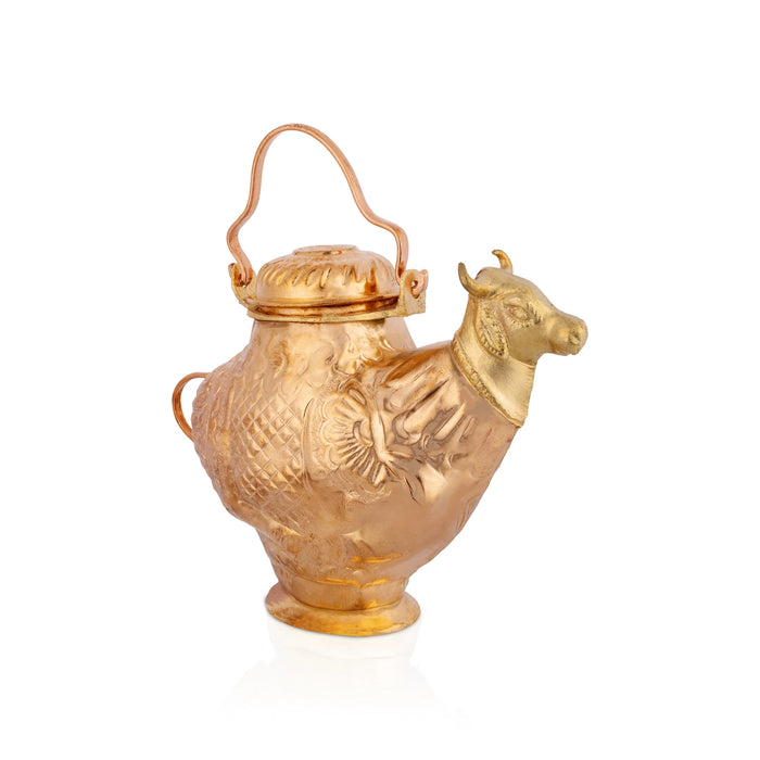 Copper Kindi - 5 x 6.5 Inches | Cow Design Kamandalam / Copper Kalash For Pooja Rituals