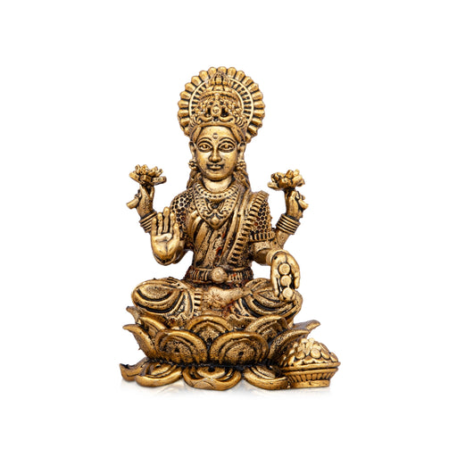 Laxmi Idol - 3 x 2 Inches | Brass Lakshmi Murti/ Lakshmi Idol Sitting On Lotus for Pooja/ 200 Gms Approx - Brass Murties