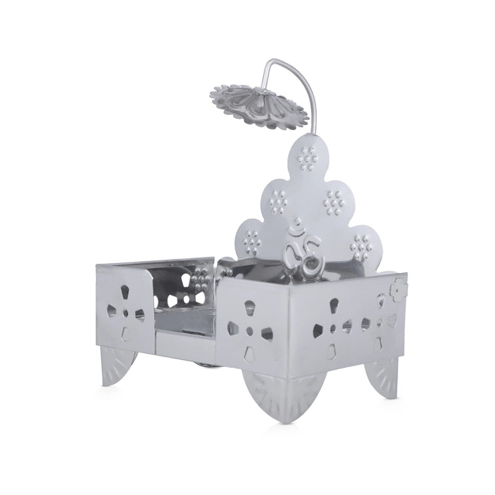 Manai with Chatri - 6 x 4 Inches | German Silver Chowki/ Pooja Aasan for Deity/ 130 Gms Approx - Pooja Aasan & Bajot & Pooja Mat