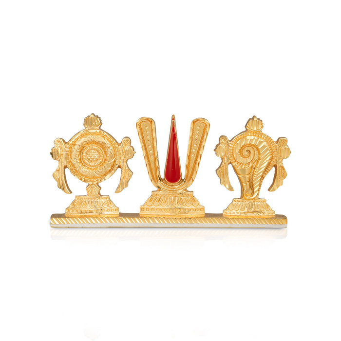 Shankh Chakra Tilak Stand With Base - 3 x 6 Inches | Brass Enamel Chakra Tilak Shankh for Pooja - Table Stand Accessories