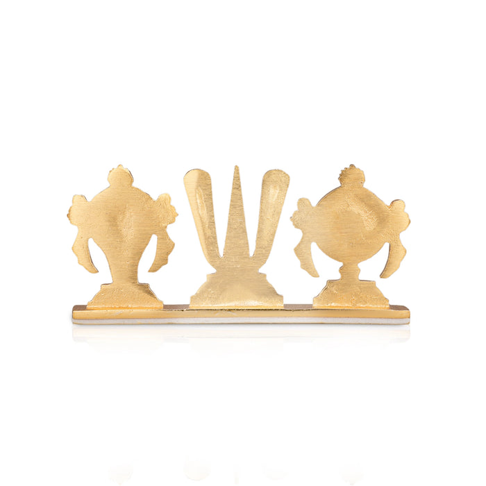 Shankh Chakra Tilak Stand With Base - 3 x 6 Inches | Brass Enamel Chakra Tilak Shankh for Pooja - Table Stand Accessories