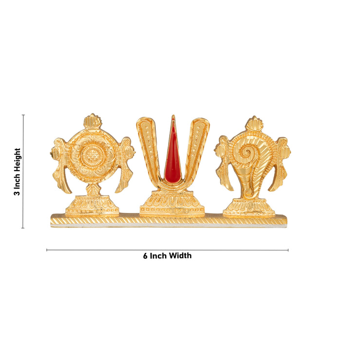 Shankh Chakra Tilak Stand With Base - 3 x 6 Inches | Brass Enamel Chakra Tilak Shankh for Pooja - Table Stand Accessories
