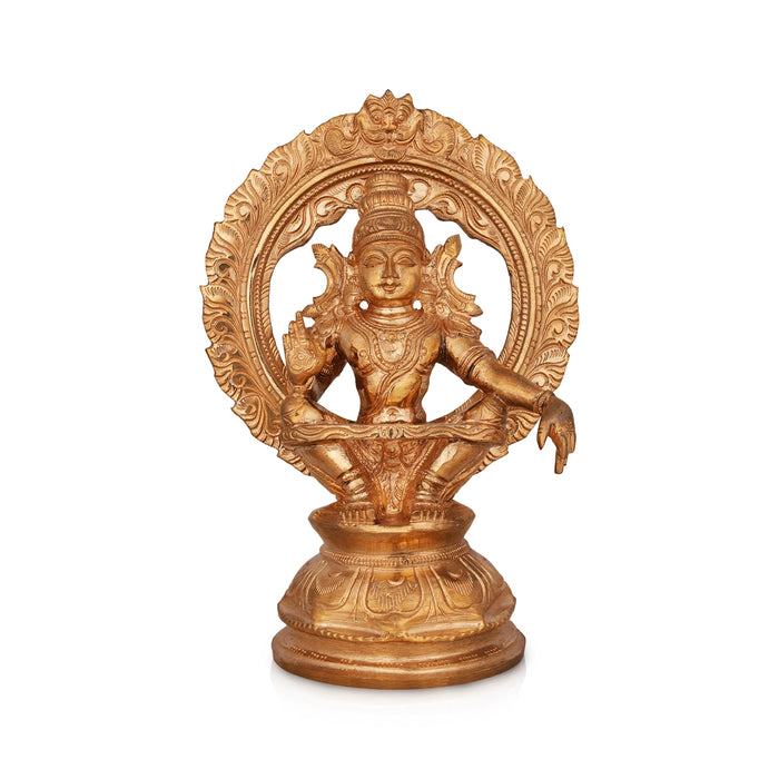 Ayyapan With Arch Sitting On Base Murti - 8 x 5.5 Inches | Panchaloha Idol / Iyyappan Statue For Pooja - Panchaloha Murties