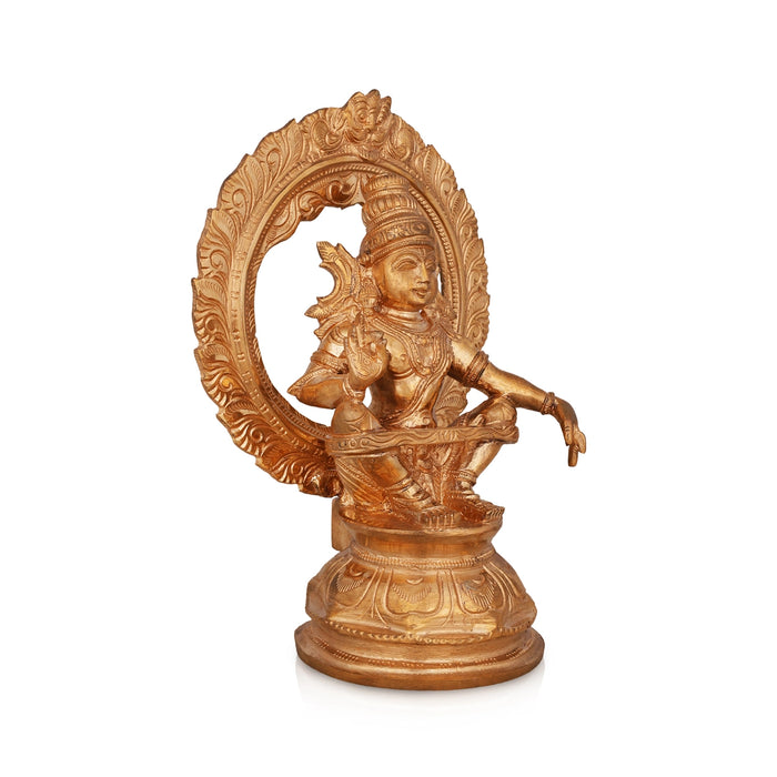 Ayyapan With Arch Sitting On Base Murti - 8 x 5.5 Inches | Panchaloha Idol / Iyyappan Statue For Pooja - Panchaloha Murties