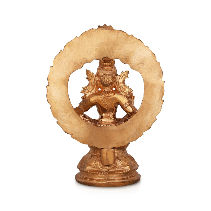 Ayyapan With Arch Sitting On Base Murti - 8 x 5.5 Inches | Panchaloha Idol / Iyyappan Statue For Pooja - Panchaloha Murties