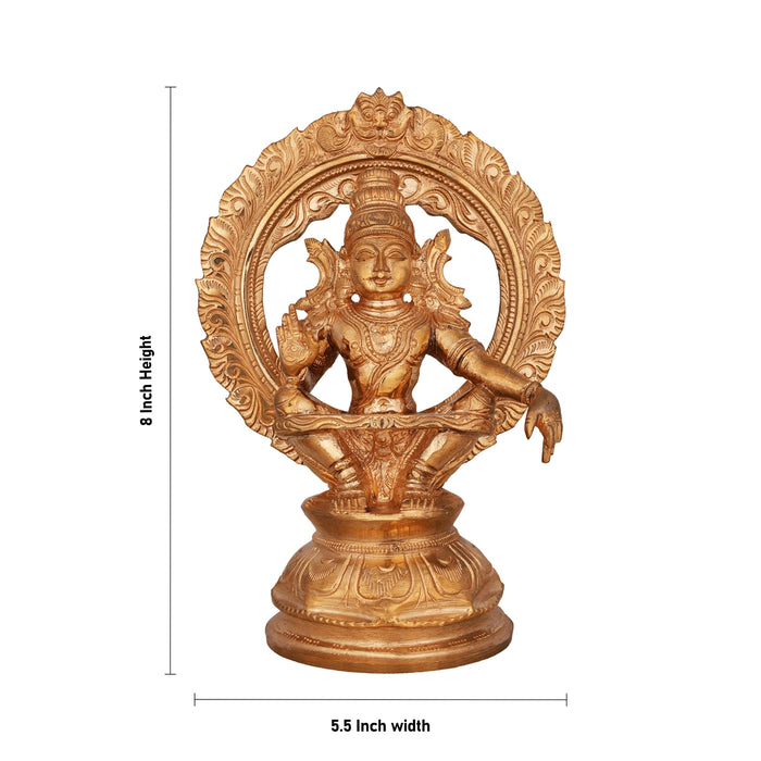Ayyapan With Arch Sitting On Base Murti - 8 x 5.5 Inches | Panchaloha Idol / Iyyappan Statue For Pooja - Panchaloha Murties