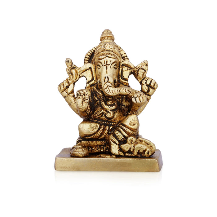 Laxmi Ganesh Murti - 2 x 1.5 Inches | Antique Brass Idol/ Lakshmi Ganesh Idol for Pooja/ 315 Gms Approx - Brass Murties