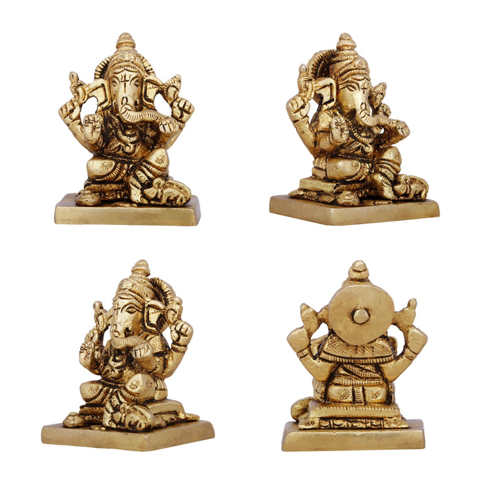 Laxmi Ganesh Murti - 2 x 1.5 Inches | Antique Brass Idol/ Lakshmi Ganesh Idol for Pooja/ 315 Gms Approx - Brass Murties