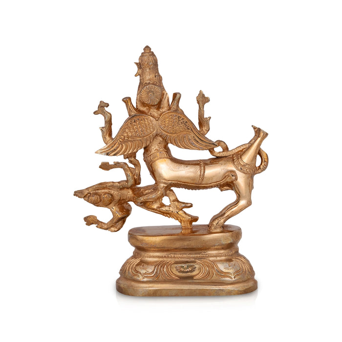 Sharabheshwara Murti With Base - 6 x 5 Inches | Panchaloha Statue / Sharabha Idol for Worship - Panchaloha Murties