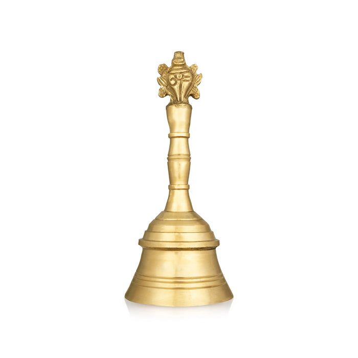 Hand Bell - 6 x 2.5 Inches | Brass Bell/ Shank Chakra Design Pooja Bell for Home/ 400 Gms Approx - Pooja Bells