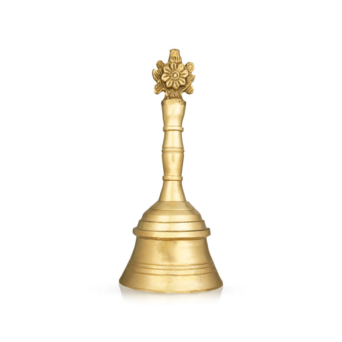 Hand Bell - 6 x 2.5 Inches | Brass Bell/ Shank Chakra Design Pooja Bell for Home/ 400 Gms Approx - Pooja Bells