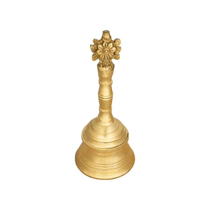 Hand Bell - 6 x 2.5 Inches | Brass Bell/ Shank Chakra Design Pooja Bell for Home/ 400 Gms Approx - Pooja Bells