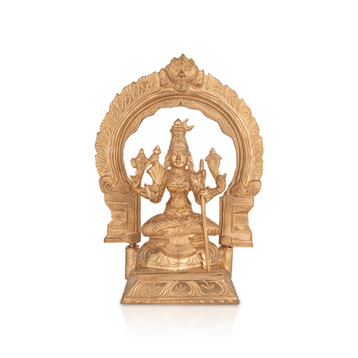 Kamakshi Sitting on Base with Arch Murti - 8.5 x 6.5 Inches | Panchaloha Idol / Kamatchi Amman Statue for Pooja - Panchaloha Murties