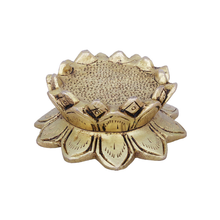 Antique Brass Chowki - 1 x 2.5 Inches | Lotus Design Peetham/ Pooja Aasan for Deity/ 405 Gms Approx - Pooja Aasan & Bajot & Pooja Mat