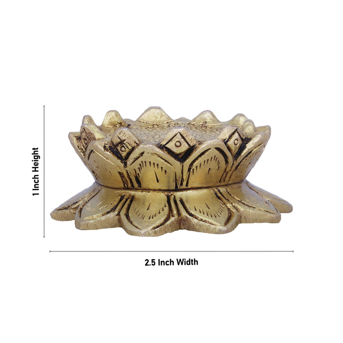 Antique Brass Chowki - 1 x 2.5 Inches | Lotus Design Peetham/ Pooja Aasan for Deity/ 405 Gms Approx - Pooja Aasan & Bajot & Pooja Mat