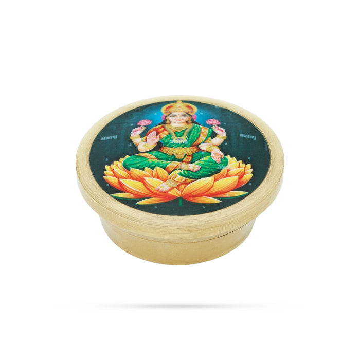 Lakshmi Murti Design Kumkum Box - 0.5 x 2 Inches | Brass Kumkum Bharani/ Antique Polish Sindoor Pot For Women - Sindoor Box