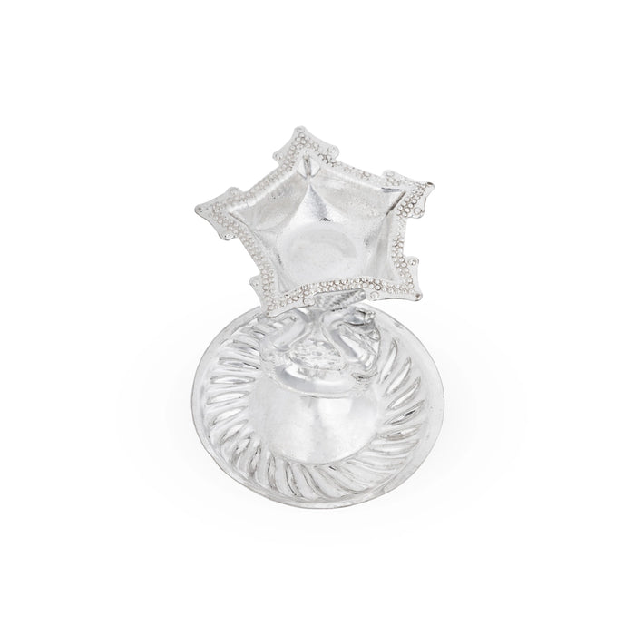 5 Face Deepam With Plate - 3.5 x 3 Inches | Peacock Design Lamp/ White Metal Vilakku for Pooja/ 45 Gms Approx - 5 Faced lamp