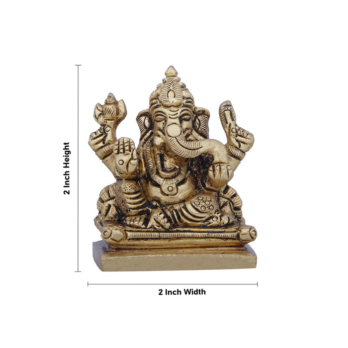Ganesh Murti - 2 x 2 Inches | Antique Brass Idol/ Ganapati Idol for Pooja/ 190 Gms Approx - Brass Murties