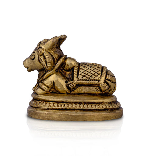 Nandi Statue With Base - 2 X 2 Inches | Antique Brass Idol/ Nandhi Statue For Shiva Worship And Pooja - Brass Murties
