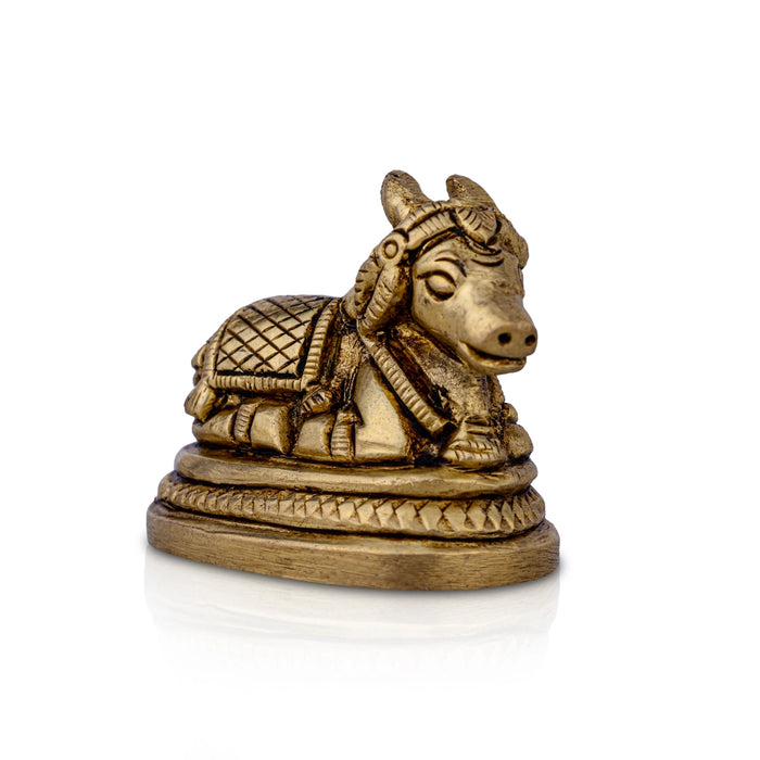 Nandi Statue With Base - 2 X 2 Inches | Antique Brass Idol/ Nandhi Statue For Shiva Worship And Pooja - Brass Murties