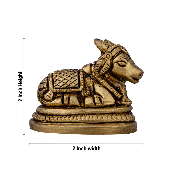Nandi Statue With Base - 2 X 2 Inches | Antique Brass Idol/ Nandhi Statue For Shiva Worship And Pooja - Brass Murties