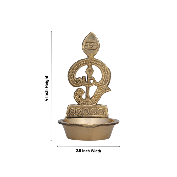 Murugan Vel With Om Lamp - 4 x 2.5 Inches | Antique Brass Diya / Brass Vilakku for Pooja