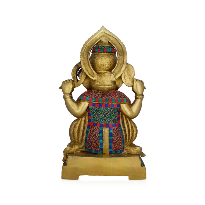 Ganesh Murti - 17 x 10 Inches | Antique Brass Idol/ Colour Ganpati Murti Sitting on Manai for Pooja/ 16.600 Kgs