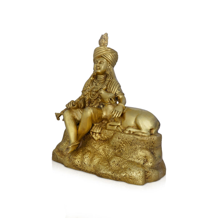 Cow Krishna Murti - 17 x 14 Inches | Cow Murti/ Antique Brass Idol/ Krishna Idol for Pooja/ 13.760 Kgs Approx