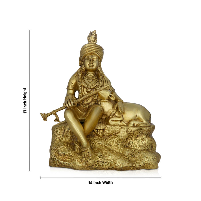 Cow Krishna Murti - 17 x 14 Inches | Cow Murti/ Antique Brass Idol/ Krishna Idol for Pooja/ 13.760 Kgs Approx