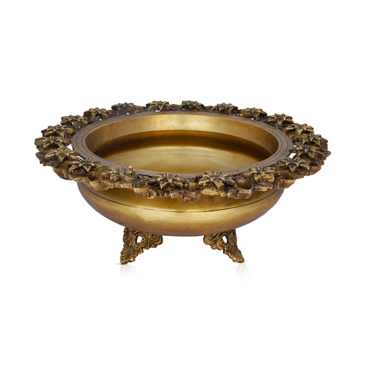 Flower Pot With Leg - 7 x 15 Inches | Brass Urli/ Flower With Diya Design Uruli for Living Room/ 8.140 Kgs Approx - Uruli & Flower Pot