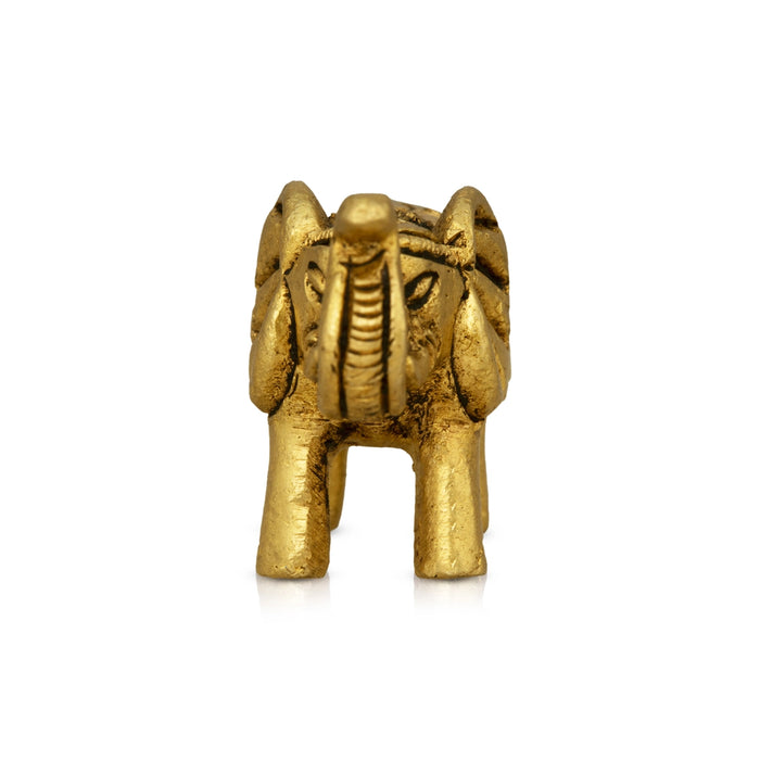 Elephant Statue - 1 x 1.75 Inches | Elephant Figurine/ Antique Brass Idol for Home Decor/ 40 Gms Approx - Table Stand Accessories