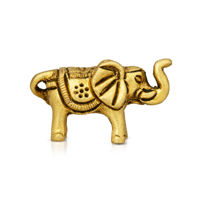 Elephant Statue - 1 x 1.75 Inches | Elephant Figurine/ Antique Brass Idol for Home Decor/ 40 Gms Approx - Table Stand Accessories