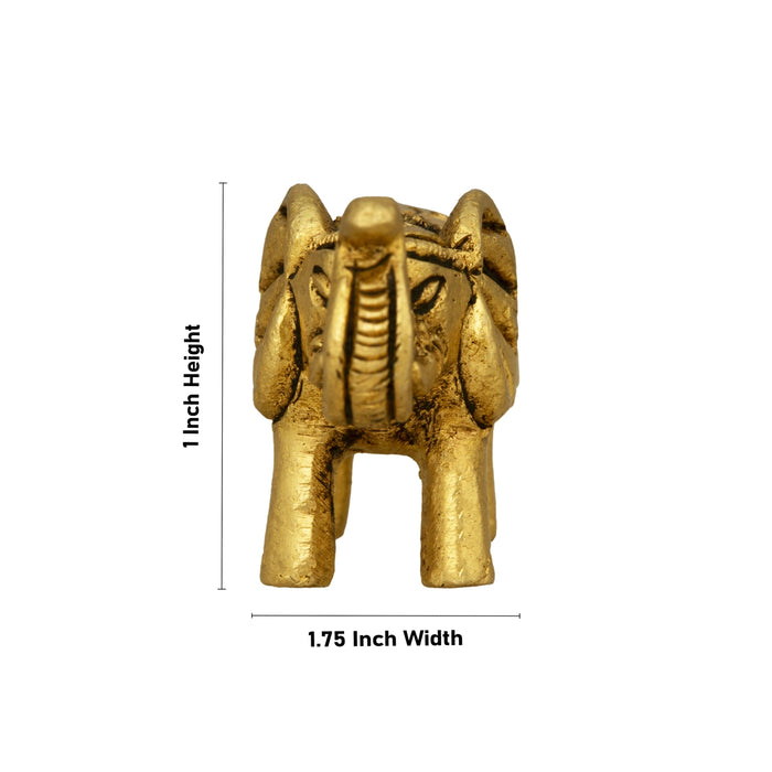 Elephant Statue - 1 x 1.75 Inches | Elephant Figurine/ Antique Brass Idol for Home Decor/ 40 Gms Approx - Table Stand Accessories