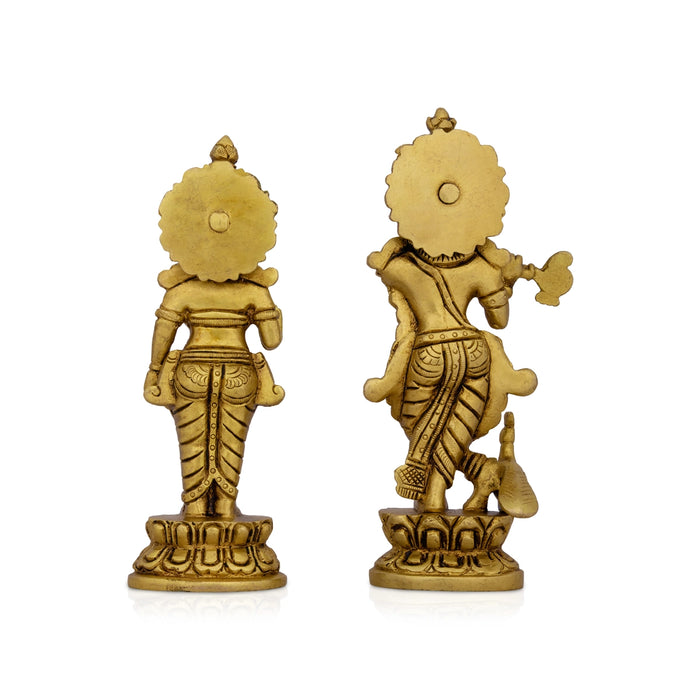 Radha Krishna Standing On Base Murti - 7.5 x 3.5 Inches | Antique Brass Idol / Radha Krishna Statue For Pooja - Brass Murties